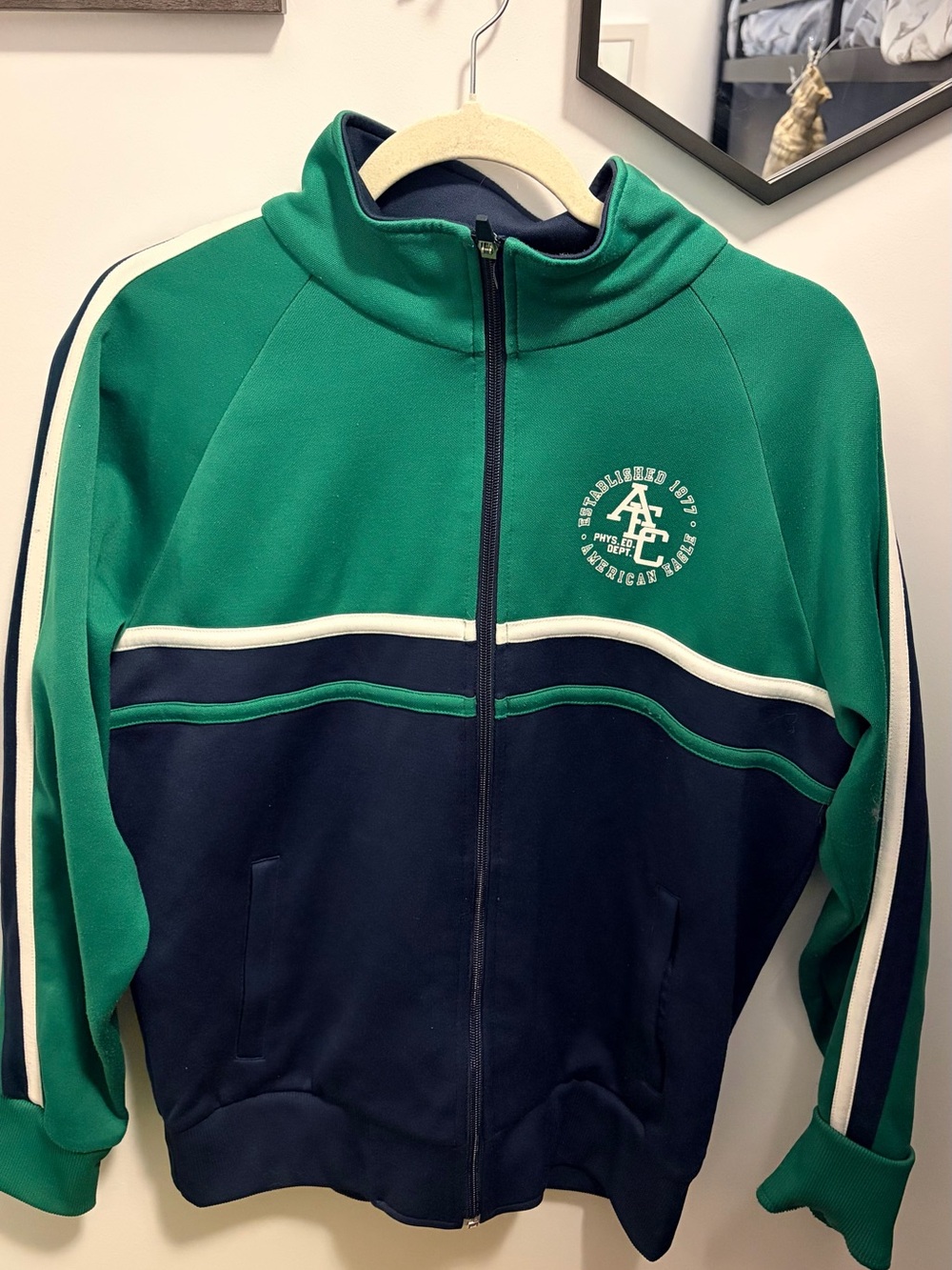 American Eagle Outfitters Navy and Green Jacket with Branded Label